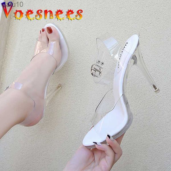 Voesnees Klare Stiletto-Absätze Walking Show Stripper Heels Fischmaul Sandalen Frau Transparente High Heels Kristall Hochzeitsschuhe L230704