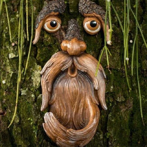 Tree Face Mangiatoia per uccelli Decor Outdoor Tree Decor Mangiatoia per uccelli selvatici Albero Scultura con Glow in The Dark Eyes per Decor Garden Yard L230620