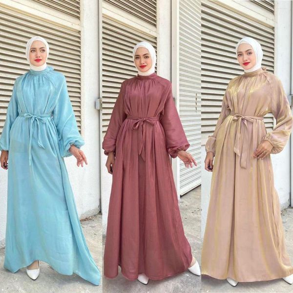 Abbigliamento etnico Wepbel Abito da donna musulmana con maniche a lanterna Djellaba Malay Abaya Kaftan Abito islamico lungo indonesiano