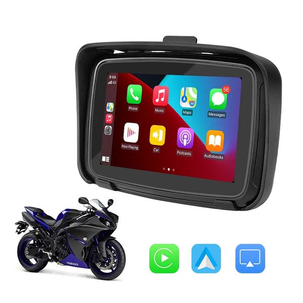 Monitor impermeabile IPX7 Carplay portatile da 5 pollici per moto per navigazione GPS Carplay wireless schermo Moto Android Auto riproduzione video