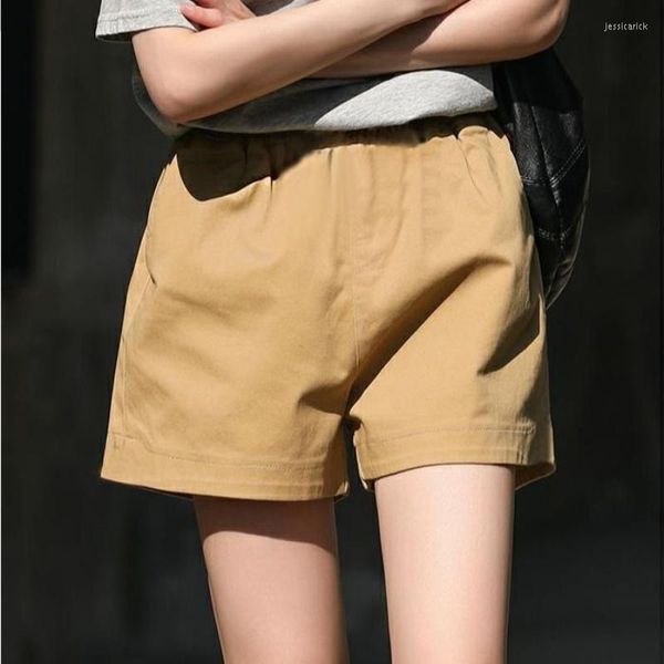 Kadın şortu elastik bel kısa pantolonlar için boca kargo boksörü gevşek pamuklu açık tasarım Kore tarzı zarif XL