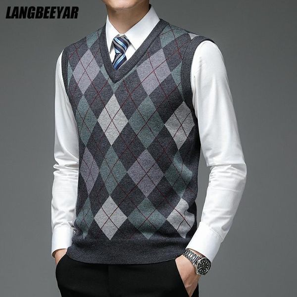 Мужские свитеры ауум -модельер -дизайнер бренд Argyle Dellover Diamond Sweater V Шея вязаный жилет мужчина 6 шерстяная рукавица повседневная одежда 230711