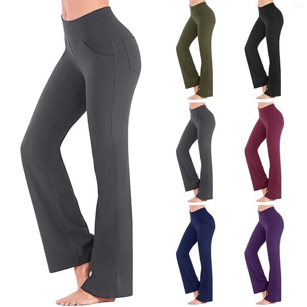 Pantaloni da donna Tinta unita Micro Lah Gamba larga stampata Yoga per donna Fondo a campana in cotone ripiegabile