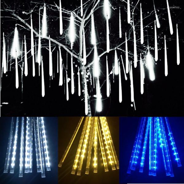 Cordas LED Cordas de Iluminação 8 Tubos 30/50cm Chuva de Meteoros Luzes de Fada Jardim Exterior Árvore de Natal Guirlanda Decoração de Casamento