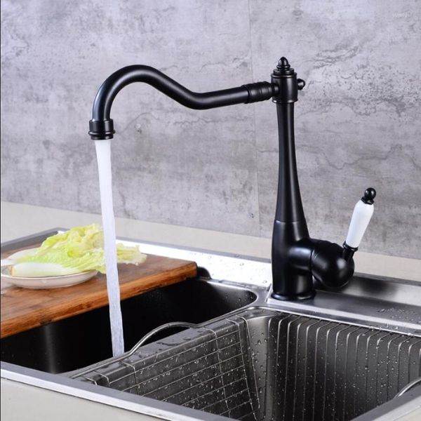 Küchenarmaturen Einzelhalter Loch Waschbecken Wasserhahn Schwenkauslauf Keramikgriff 6 Farben Gold Messing Mixer Wasserhähne