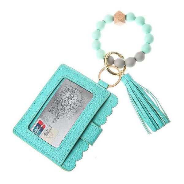 Portachiavi Bracciale in pelle Portafoglio Portachiavi Nappe Bracciale rigido Porta carte Porta carte Sile Portachiavi da polso con perline Wht0228 Drop Delivery J Dh8In