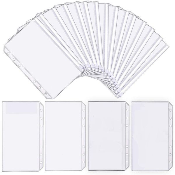 Suprimentos de arquivo 25 unidades A6 Bolsos de fichário PVC transparente 6 furos Pasta com zíper Envelopes de orçamento de dinheiro de plástico 230711