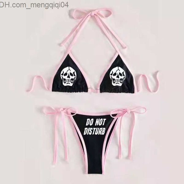 Costumi da bagno da donna Punk gotico Lettera stampata Bikini Set Bikini sexy 2023 Costumi da bagno con scollo a V teschio da donna Z230712