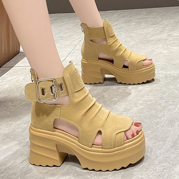 Gothic Chunky Platform Sandali Donna Estate 2023 Zeppe Peep Toe Gladiatore Scarpe Donna Fondo spesso Tacchi alti Sandalias Mujer