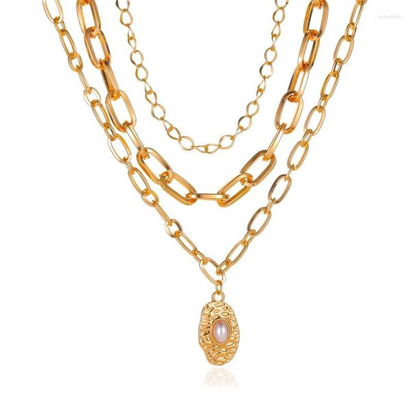 Подвесные ожерелья панк стильный винтажный изысканный изысканный три слоя полость длинночовые жемчужины золотые украшения для волос Женщины