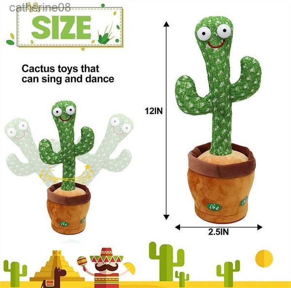 Brinquedo falante de cacto dançante Bluetooth 60/120 Cantando música Wriggle Cactus repete o que você diz Pelúcia macia Cacto falador elétrico L230711