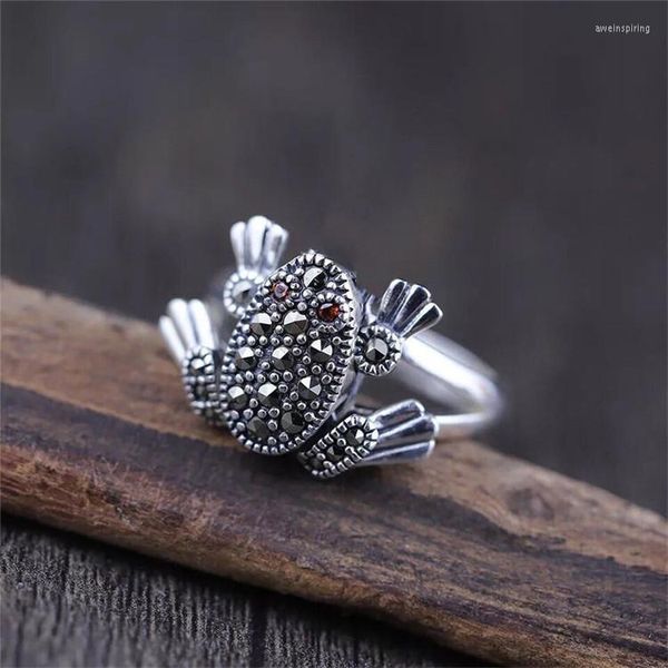 Cluster-Ringe Vintage Thai Silber vergoldet Ring Frosch Kröte Tier Schmuck Kristall Zirkon Valentinstag Geschenk Cocktailparty