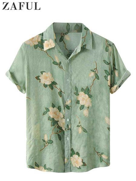 Camisas Masculinas Casuais para Homens Blusas Manga Curta com Padrão de Flores Camisa de Verão Streetwear Camisa de Botão Solta Tops Estilo Havaiano 230711