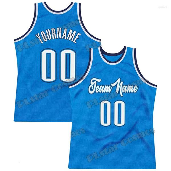 Canotte da uomo Moda Nome e numero personalizzati Blu Bianco Navy Retro Uniforme da basket Stampa 3D Gilet sportivo estivo per giovani