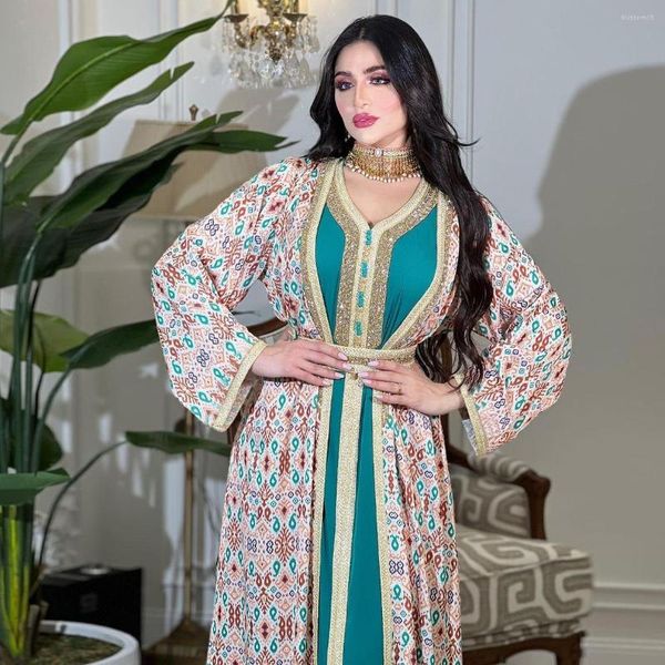 Conjuntos de roupas étnicas luxuosas para muçulmanos do Ramadã para mulheres Eid Femme Open Abaya Party Jalabiya Marocain Clothes Turkey Dresses Marroquino Kaftan