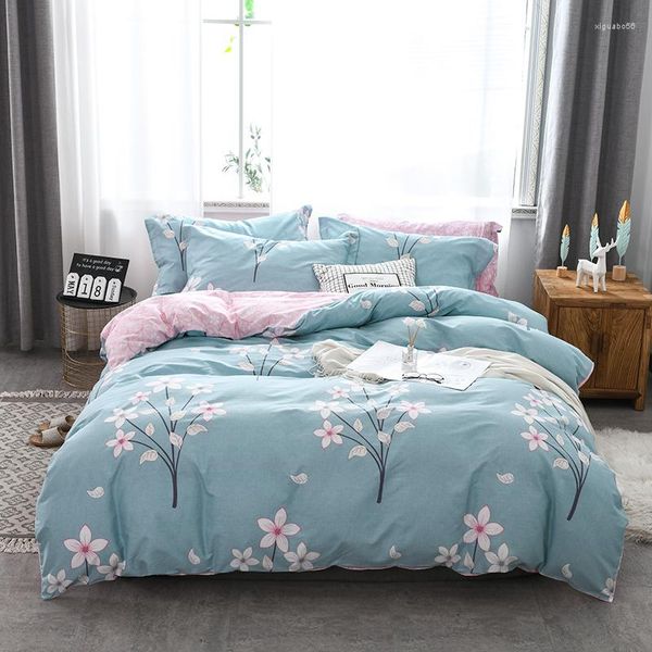 Bettwäsche-Sets 2023 Vierteiliges Bettlaken aus langstapeliger Baumwolle mit Stern- und Mondmuster, einfarbig, helle Luxusmodelle, Denimblau, Rosa