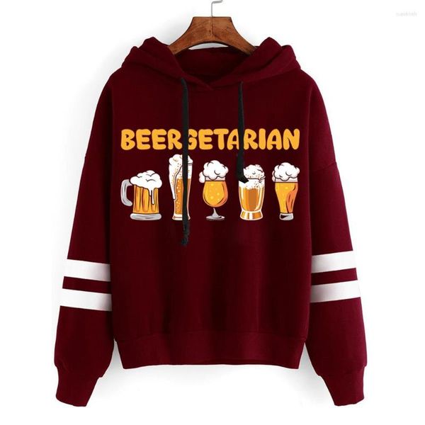 Moletons femininos com estampa Beergetarian para mulheres Spring Cartoon Beer Sweatshirts Harajuku Loose Teen 2023 Y2K Clothing