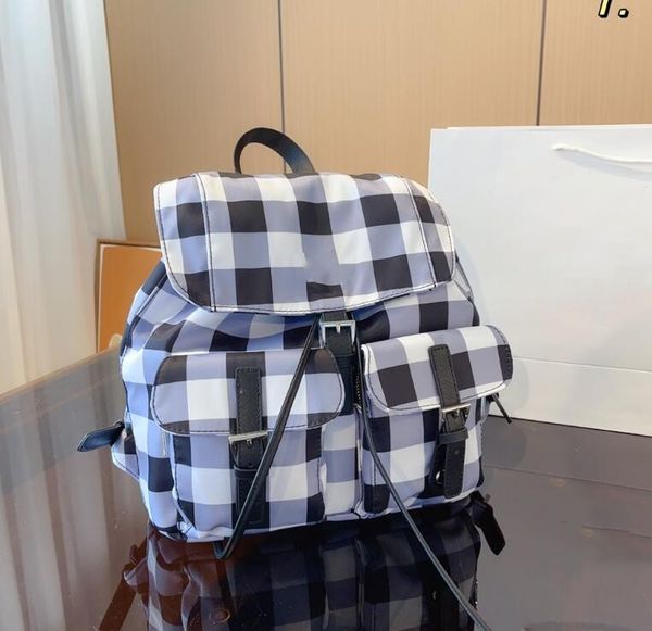 Дизайнер p рюкзак с кухонными мешками Проверка нейлоновая сумка школьная сумка унисекс роскошные шнурки для шнурки на плечах сумочки