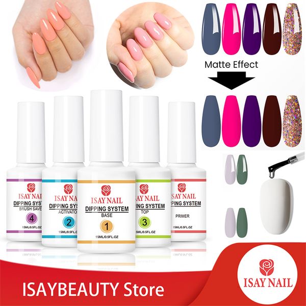 Polveri acriliche Liquidi Isaynail 15ml Dip Nail Powder System Base liquida Top Coat Attivatore Pennello Nail Art Natural Dry Senza Lampada Cura 230711