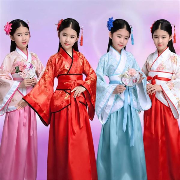 Abbigliamento da palcoscenico Costume cinese antico Bambini Bambino Sette fata Abito Hanfu Abbigliamento Spettacolo di danza popolare tradizionale per ragazze285x