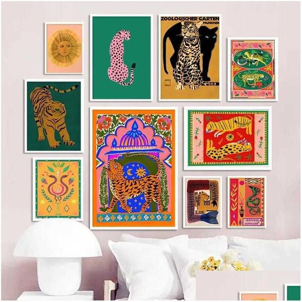 Altro Home Decor Colorf Astratto Poster Stampe Tigre Leopardo Serpente Giungla tropicale Arte Tela Pittura Immagini Soggiorno Goccia Del Dheax