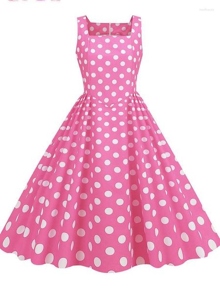 Vestidos casuais Harajuku vintage anos 50 anos 60 pin-up vestido de festa de bolinhas 2023 feminino verão elegante alça espaguete vestido de verão plissado robe