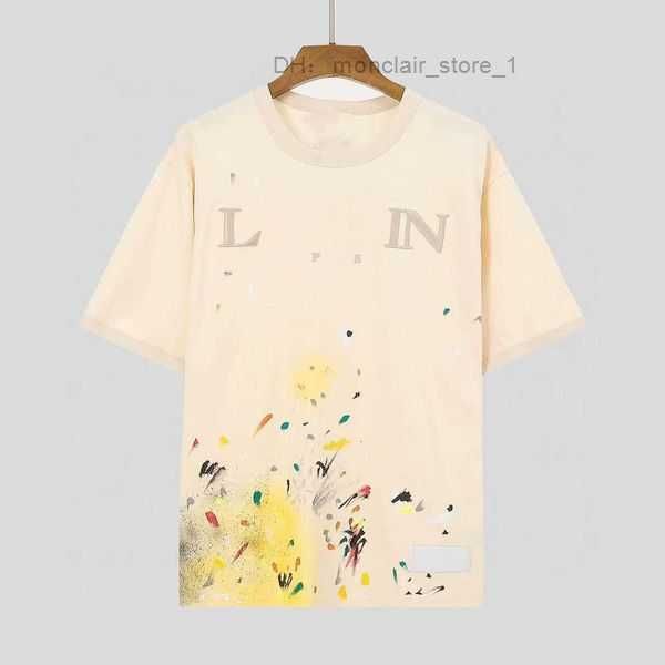 Herren-T-Shirts Designer Lanvins T-Shirt Luxus klassisches Hand bemalt Graffiti gesprenkeltes Kurzarm-T-Shirt für Männer und Frauen trendy lockere komfortable Lanvins Hghu