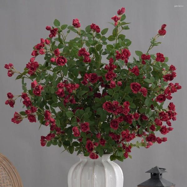 Flores decorativas Flor Artificial Ramo Longo Rosa Falsa Realista Cores Brilhantes Não Desbota Seda Falsa Para Decoração de Casa