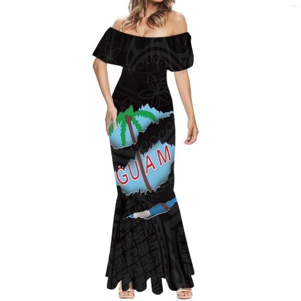 Lässige Kleider 2023 Design formeller Anlass Damen Kurzarm Fischschwanzkleid Sommermode Sexy One-Shoulder Hawaiian Print Strand