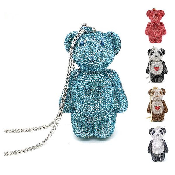 Sacos de noite Pequenos Senhoras Nupcial Bolsa de Festa de Casamento Mulheres Saco de Festa de Noite Diamante Luxo Cristal Bonito Teddy Raccoon Urso Grizzly Bolsas 230710