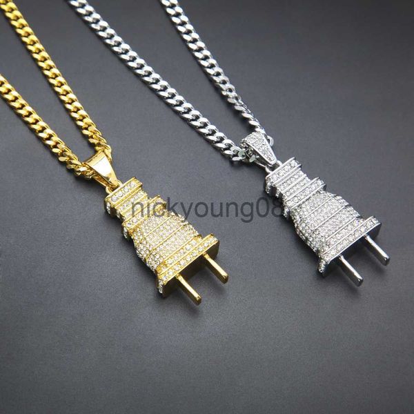 Подвесные ожерелья замаскировали Bling Men Micro Pave Full Itrestone Plug Plug Counte Collece Gold Silvered Charm Cuban Chain Hip Hop Jewelry x0711