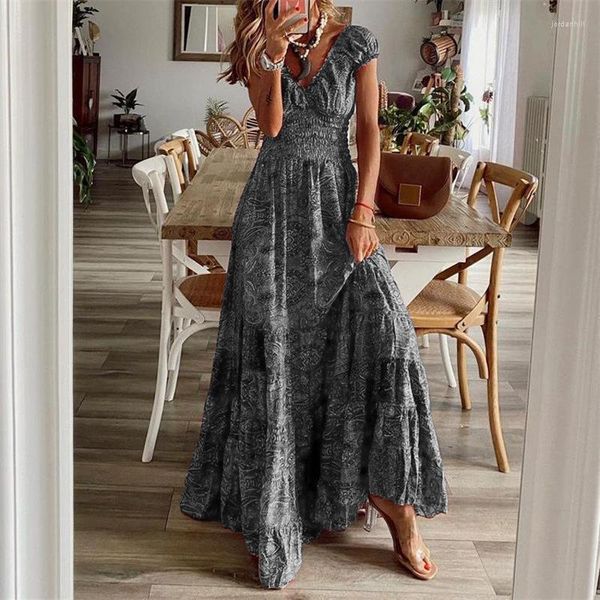 Parti Elbiseleri Yaz Elbise Kadınlar Boho V Boyun Pamuk Vintage Kabile Baskı Şirred Bel Maxi Sıradan Zarar Kadın Vestidos