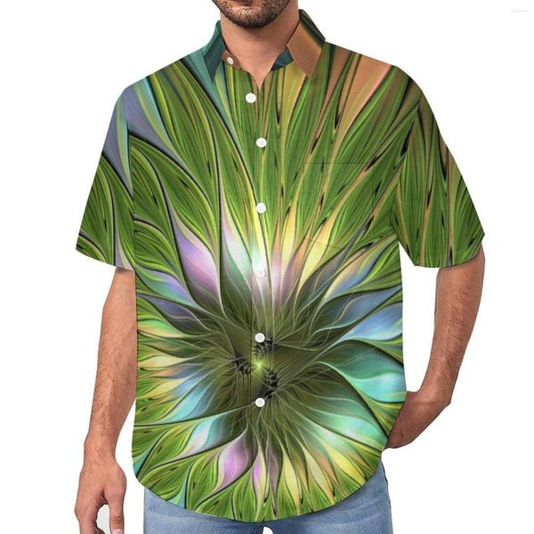 Camisas casuais masculinas Luminous Fantasy Flower Abstract Floral Print Vacation Shirt Hawaiian Stylish Blus Men Plus Size 3XL 4XL