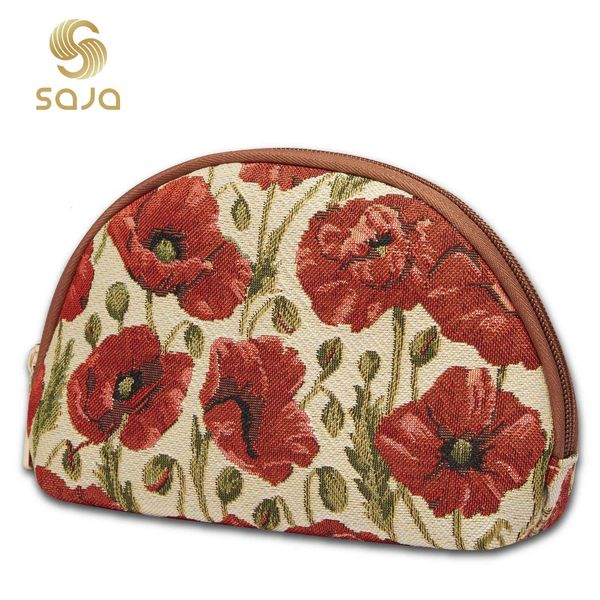 Kit da toilette SAJA Tapestry Borsa cosmetica Trucco da donna Viaggio Poppy Flower Storage Organizer Pouch Wallet Beauty Make Up Case for Ladie 230711