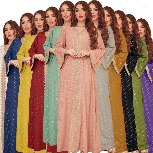 Roupas étnicas Dubai Turquia Roupas Casaco Chiffon Com Cetim Bordado Conjuntos Vestido Primavera Moda Estampado Mulheres Elegantes Casual Solto