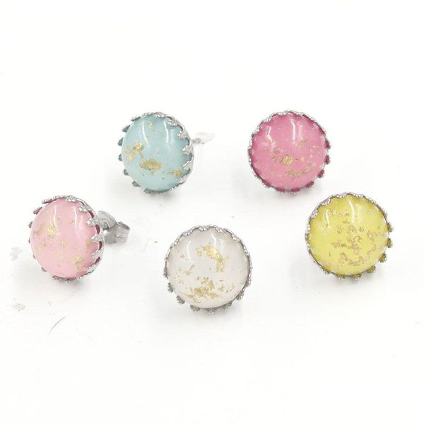 Stud Moda 12mm Paslanmaz Çelik Druzy Drusy Reçine Opal Taç Küpe Kadın Mücevher Damlası Teslimat DH07E