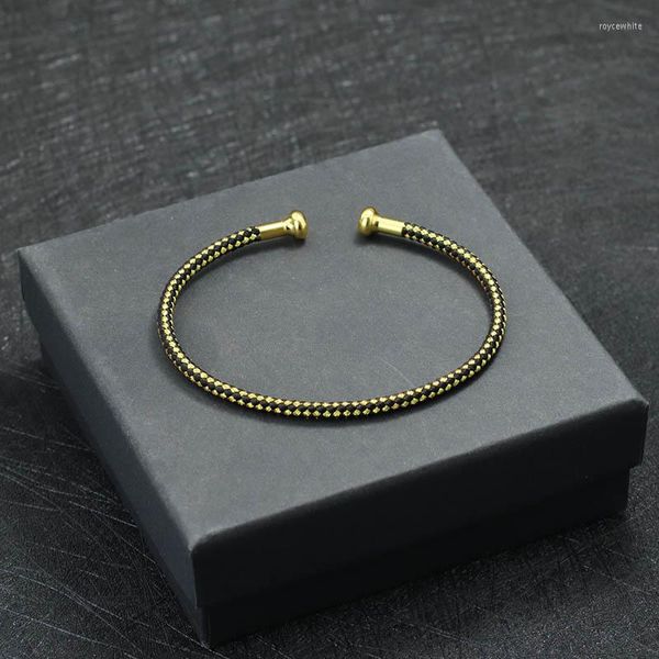 Braccialetti con ciondoli Bracciale rigido minimalista Uomo Donna 3mm Bracciale aperto in acciaio inossidabile Bracciale avvolgente etnico Braslet Coppia Regali per mano amante