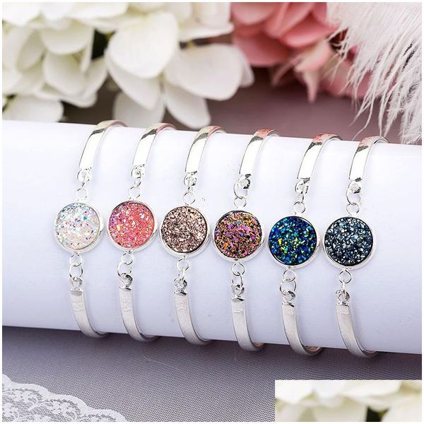 Charm Bracelets Fashion 12Mm Resin Druzy Drusy Bracelet Sier Gold Color Imitate Natural Stone Bangle For Women Jewelry Drop Delivery Dhvdc
