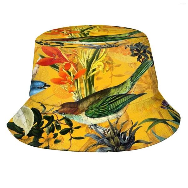 Berretti Pierre Joseph Redoute Vintage Fiori e colibrì Motivo nostalgico Berretti coreani Divertenti Cappelli da pescatore da spiaggia Giungla naturale