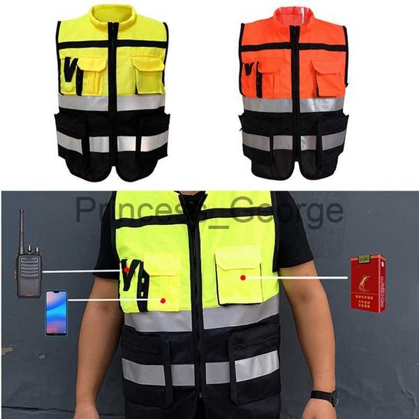 Altri Abbigliamento Gilet di sicurezza anteriore con cerniera ad alta visibilità con strisce riflettenti Abbigliamento di sicurezza per la guida di biciclette e motociclette Multitasche x0711