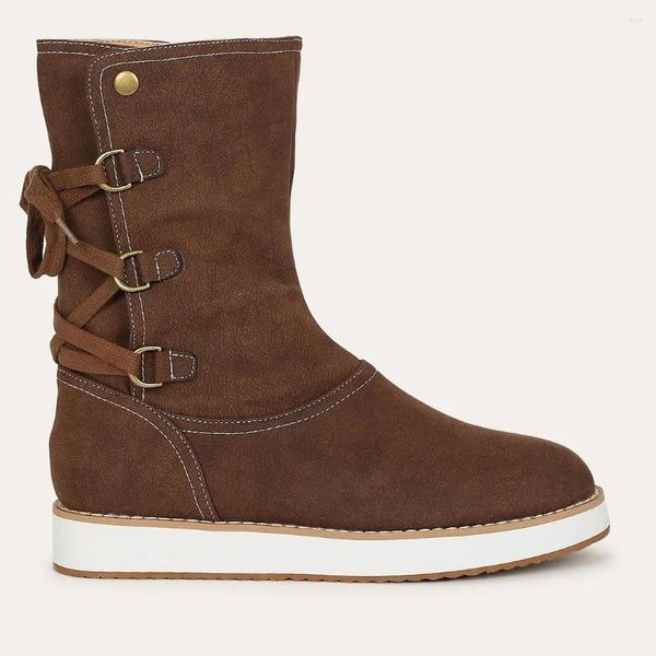 Botas Mulheres Sapatos de inverno médio Moda Moda Moda Classp Mid Tubo Tubo fosco de neve quente quente Plus Tamanho 43