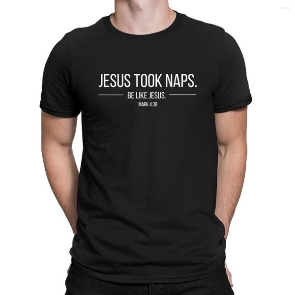 Herren-T-Shirts, Jesus machte ein Nickerchen, Schrift, Bekleidung, Hemd, Rundhalsausschnitt, Buchstabe, berühmt, Frühling, Herbst, Trend, Kurzarm, Gebäude gestrickt