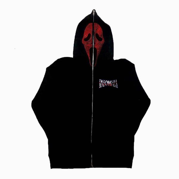 Mens Hoodies Sweatshirts Skull Red Baskı Sokak Giysesi Büyük Boyutu Hoodie Ceket Harajuku Goth Y2K Giysileri Grunge Zip 230710