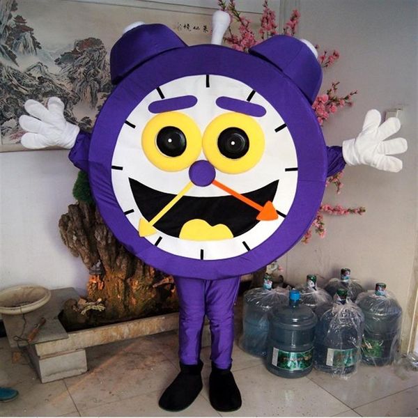 Alta qualidade Real Pictures Deluxe Roxo relógio mascote fantasia fantasia traje de carnaval Personagem Traje direto da fábrica shippin273J