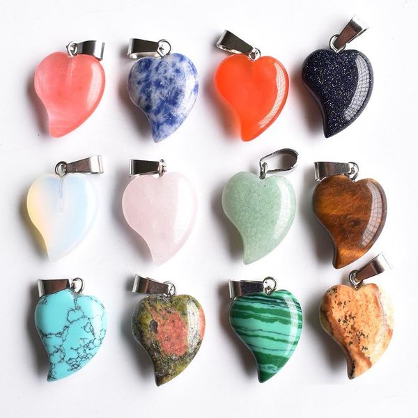 Ciondoli Pietra naturale a forma di cuore Turchese Quarzo rosa Opale Pendenti Chakra Gemma Orecchini a forma di collana Creazione di consegne a goccia assortite Dhwhs