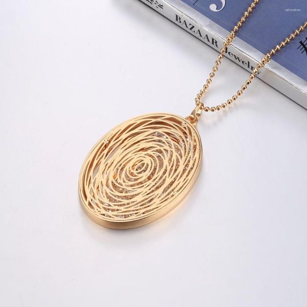 Anhänger Halsketten Große Ovale Hohle Blume Kristall Anhänger Frauen Gold Farbe Perlen Kette Pullover Lange Halskette Elegante Schmuck Party Geschenk