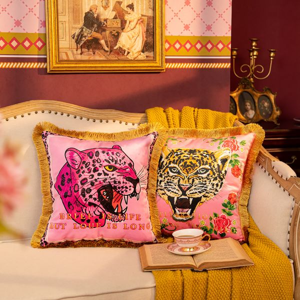 Yastık kasası dunxdeco şık pembe leopar tiger kadife yastık kapağı dekoratif modern romantik kız oda koltuk sandalye kuzen dekor 230711