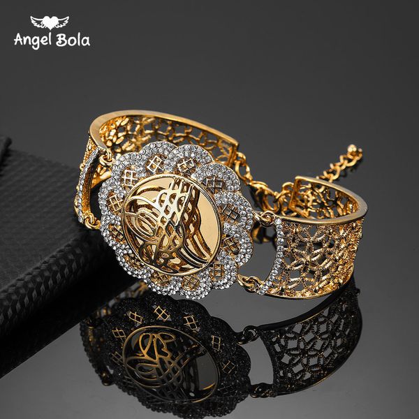 Cadeia Muçulmana Islã Presente de Casamento Oriente Médio Jóias Pulseiras Árabes Pulseira Vintage Cor Dourada Flor Ampla Cuff Bangle 230710