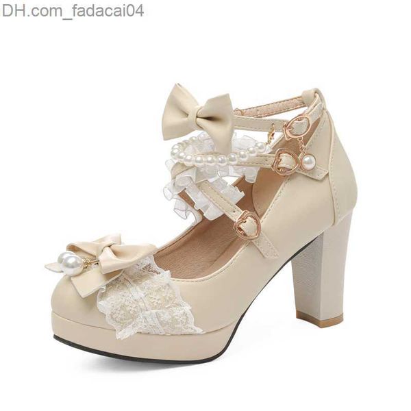 Scarpe eleganti Cinturino incrociato Tacchi alti da donna Mary Jane Pumps Party Wedding Role Play Bianco Rosa Nero Strawberry Bow Princess Role Play Scarpe Lolita Z230712