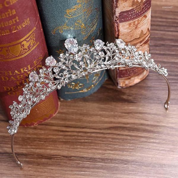 Grampos de cabelo FORSEVEN Simples Brilhante Flor de Cristal Tiara Coroa De Noiva Princesa Diadema Mulheres Noiva Festa de Casamento Jóias Tiaras